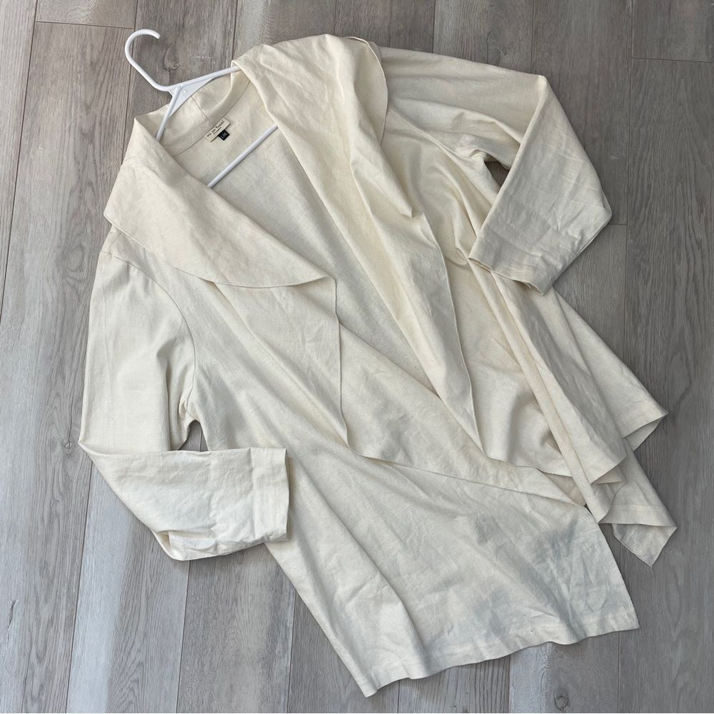 Linen Lagenlook Jacket open long sleeve drapey womens Cream large coastal artsy